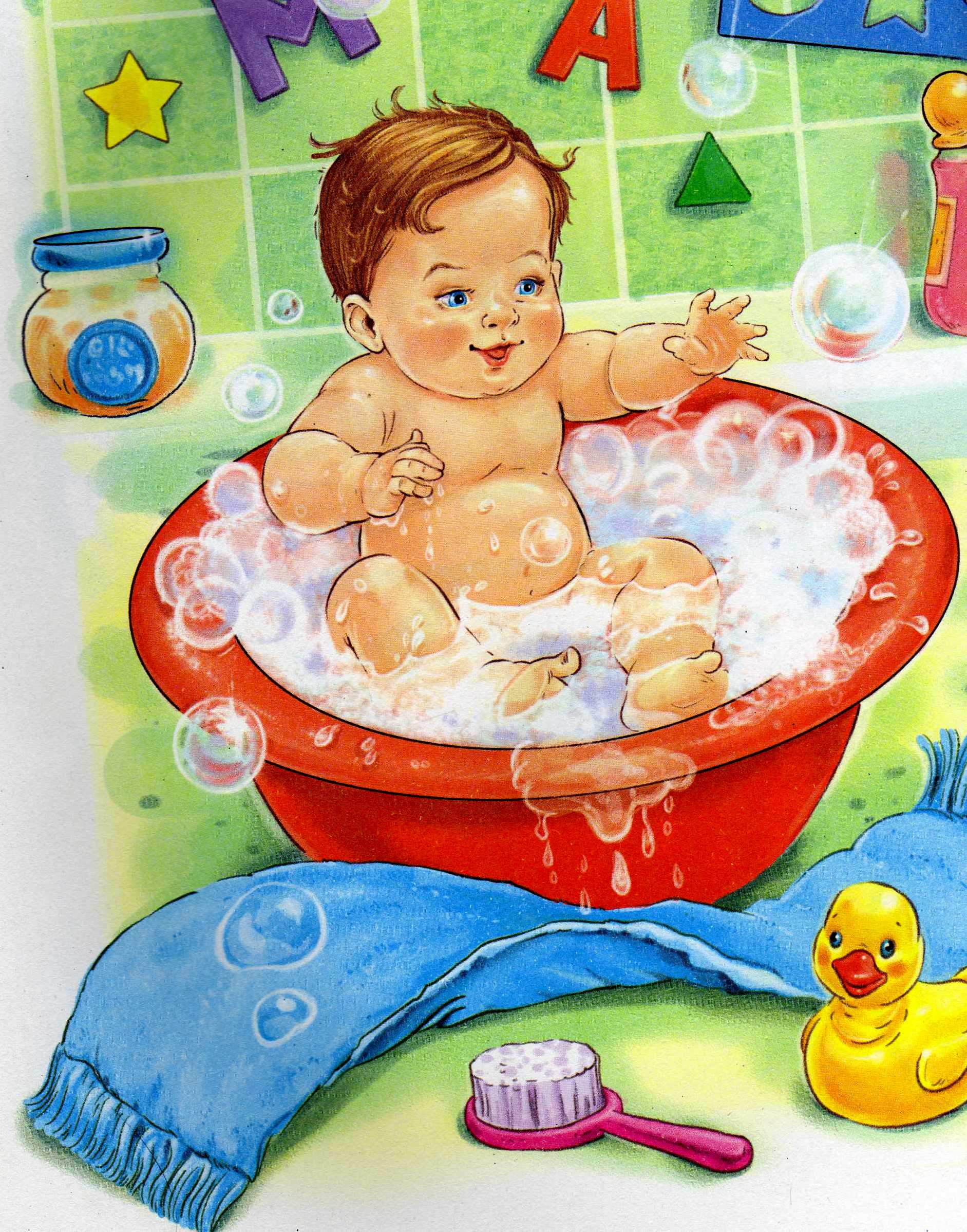 Картина ребенок в ванной