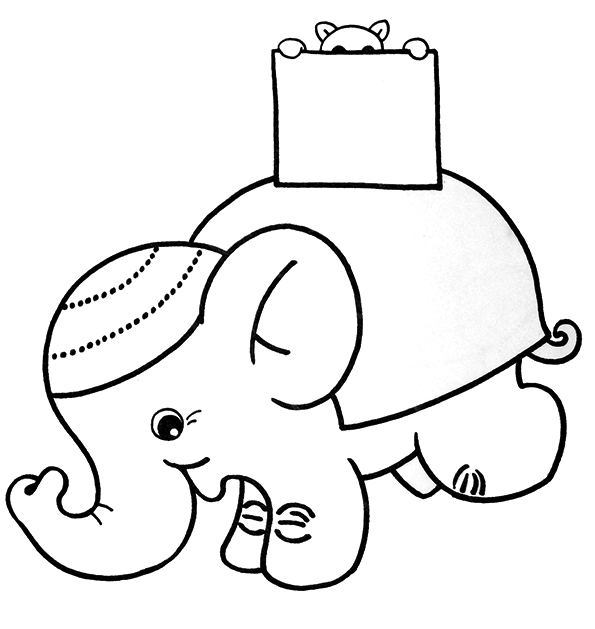 Слон катает на спине кота в коробке