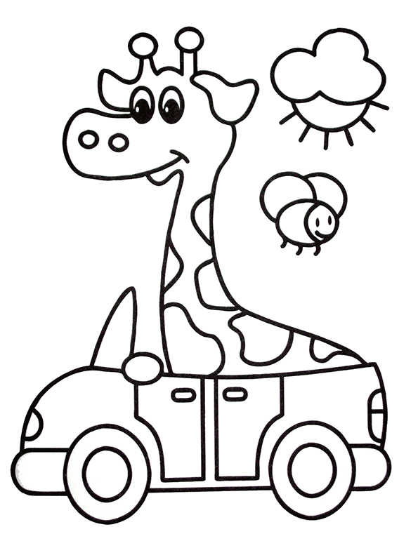Жираф едет на машине