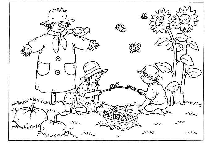 Дети в осеннем огороде