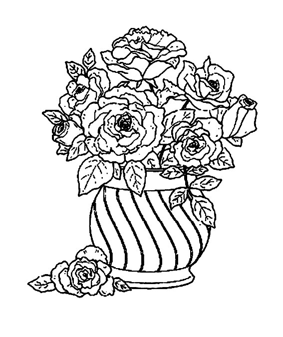 Цветы в вазе Раскраски розы в вазе.