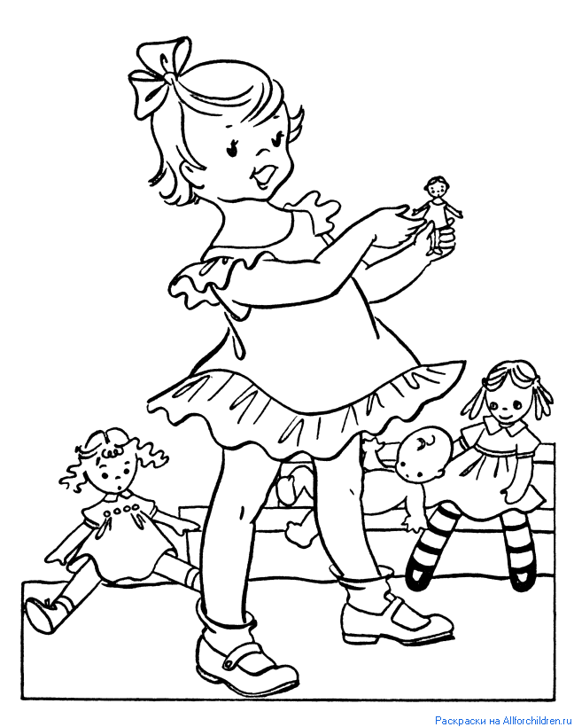 Девочка играет с куклами