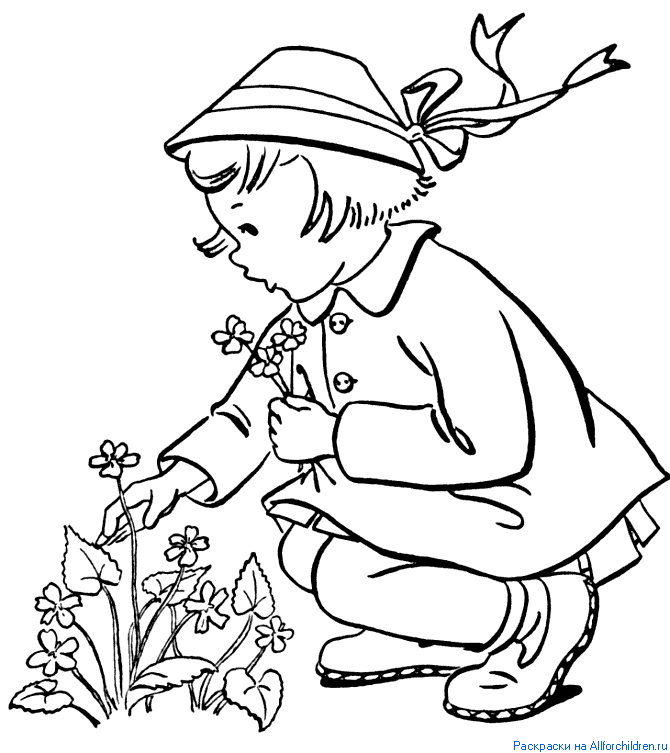 Девочка собирает цветы