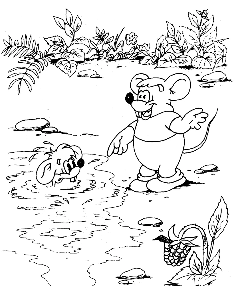 Раскраска Мышата у воды