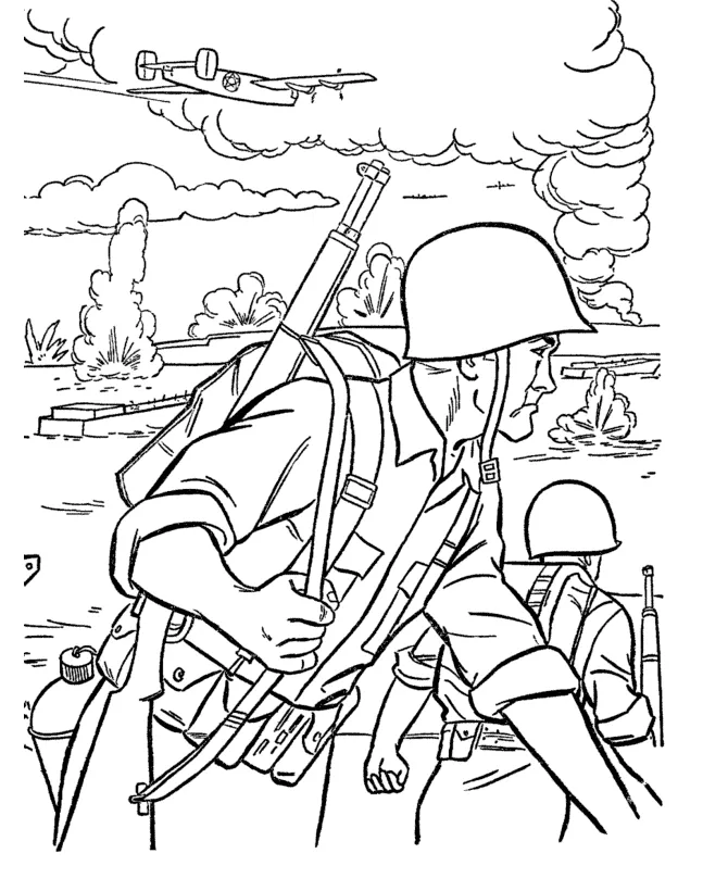 Раскраска Солдаты на поле боя