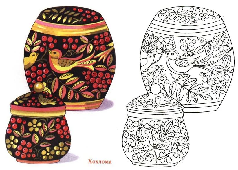 Раскраска Сахарницы. Хохлома