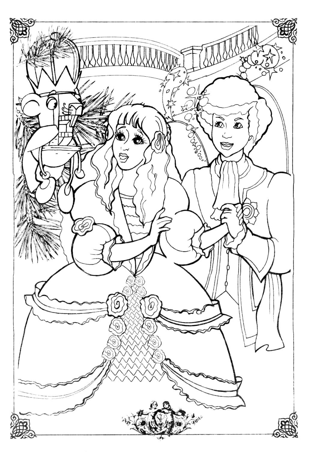 Раскраска Мари, Николай и мышиный шпион на ёлке