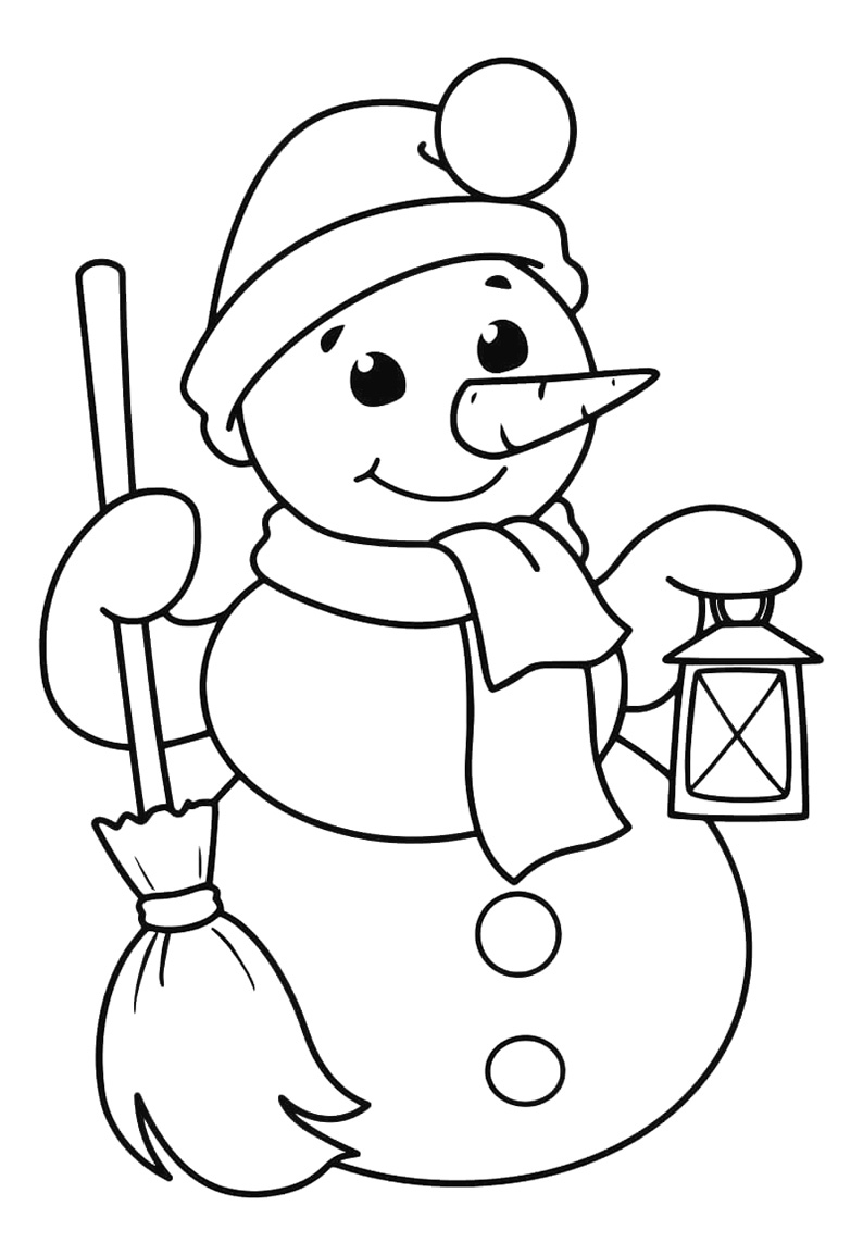 Снеговик с метлой и фонариком