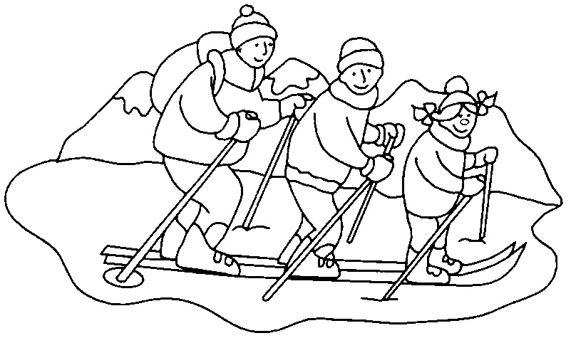 Спортивная семья на лыжах