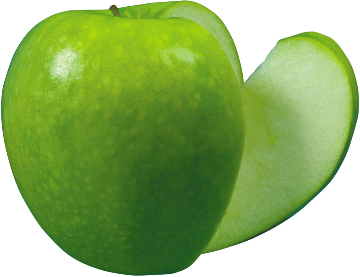 Зеленое яблоко с вырезанной долькой