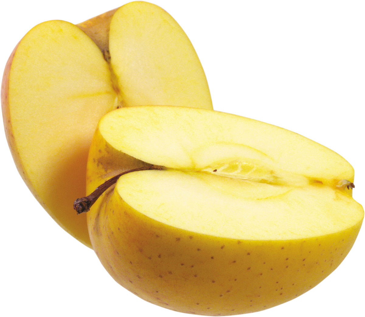 Желтое яблоко разрезанное пополам