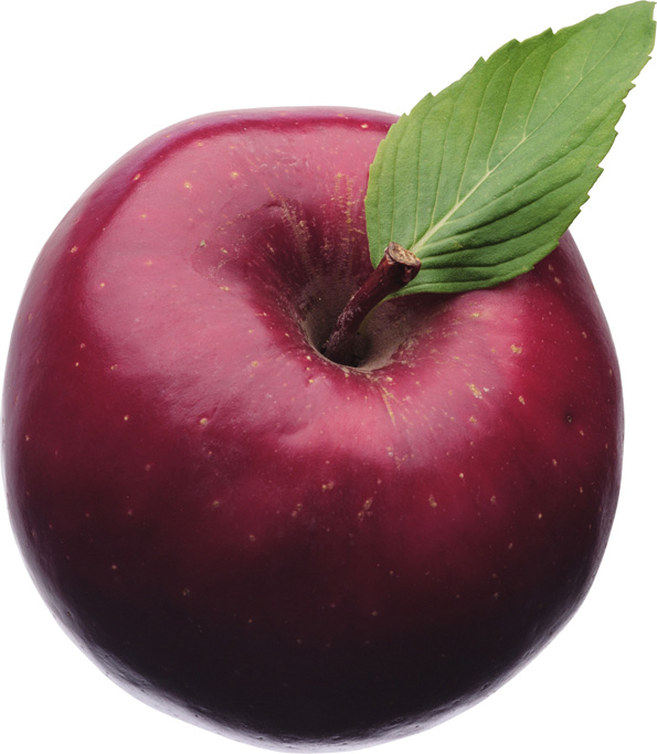 Бордовое яблоко с листиком