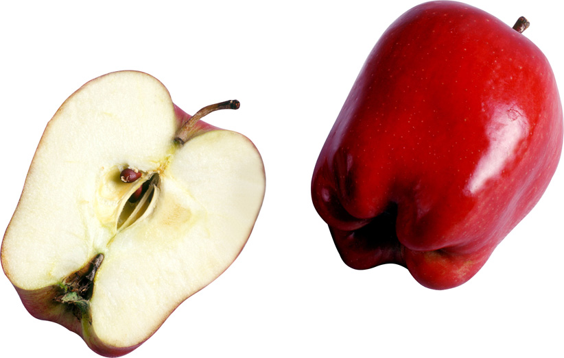 Красное яблоко и половинка