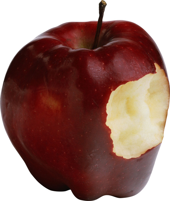Накусанное красное яблоко