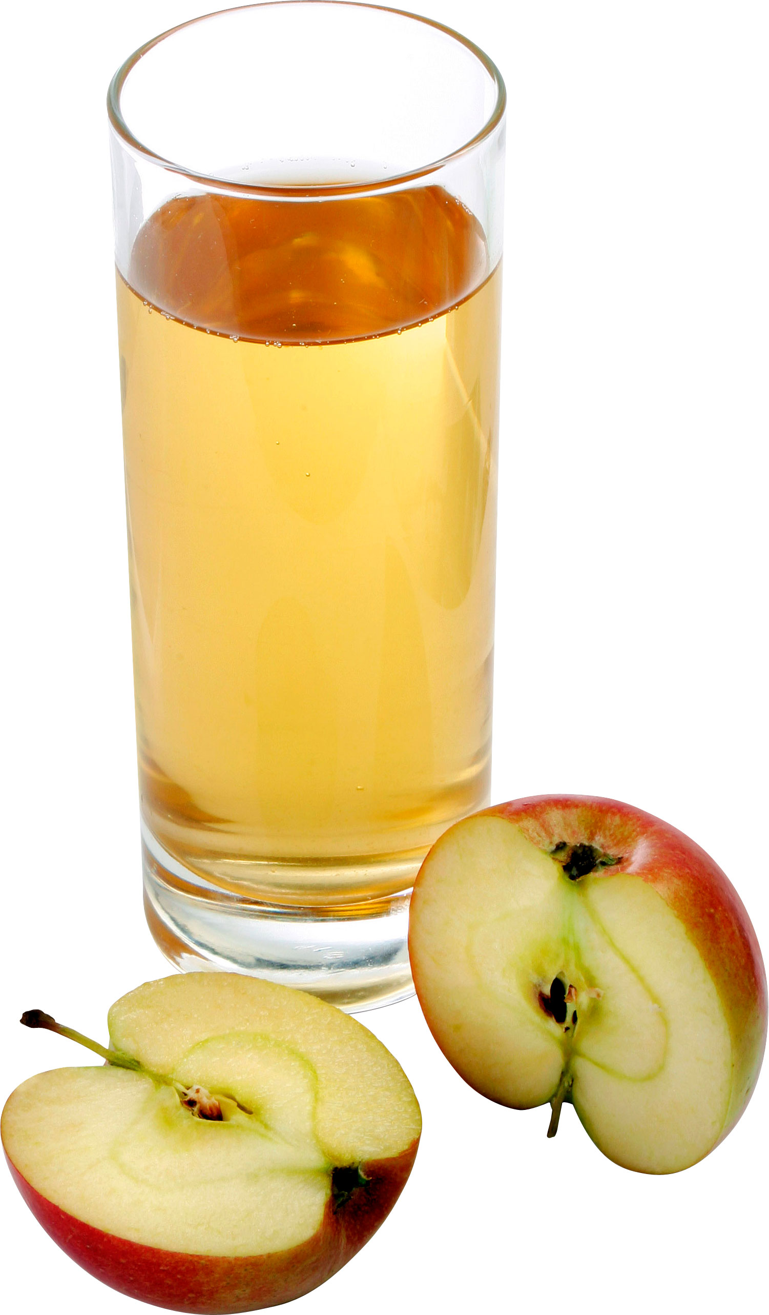 Две половинки яблока и стакан яблочного сока