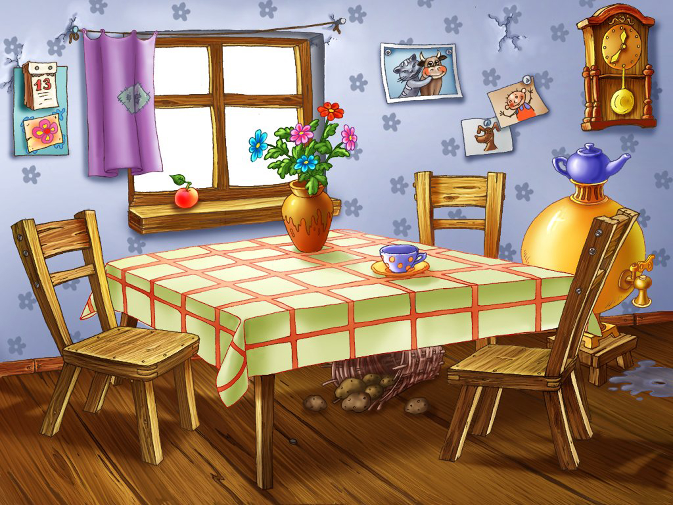 Столовая детская картинка. Сказочная кухня. Сказочная комната. Стол мультяшный. Кухня иллюстрация.