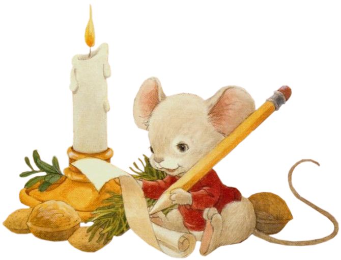 Мышка пишет на свитке у свечи