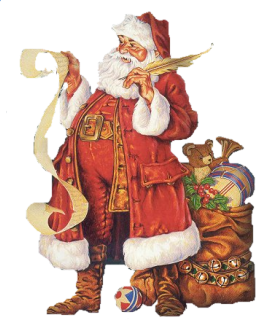 Санта Клаус со списком и мешком подарков