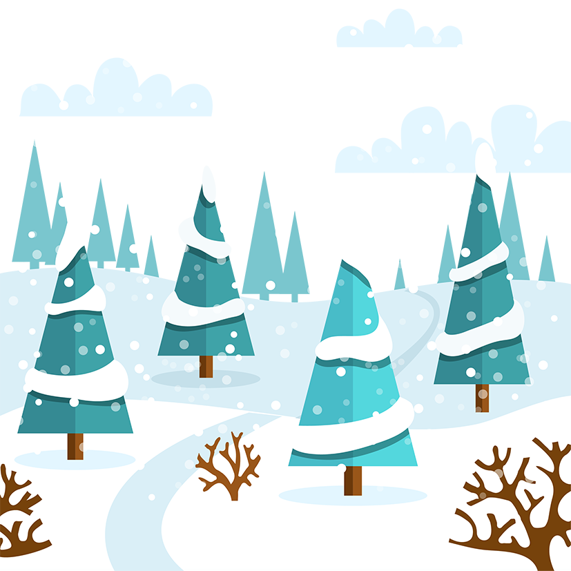 Зимняя дорога. Деревья. Снегопад